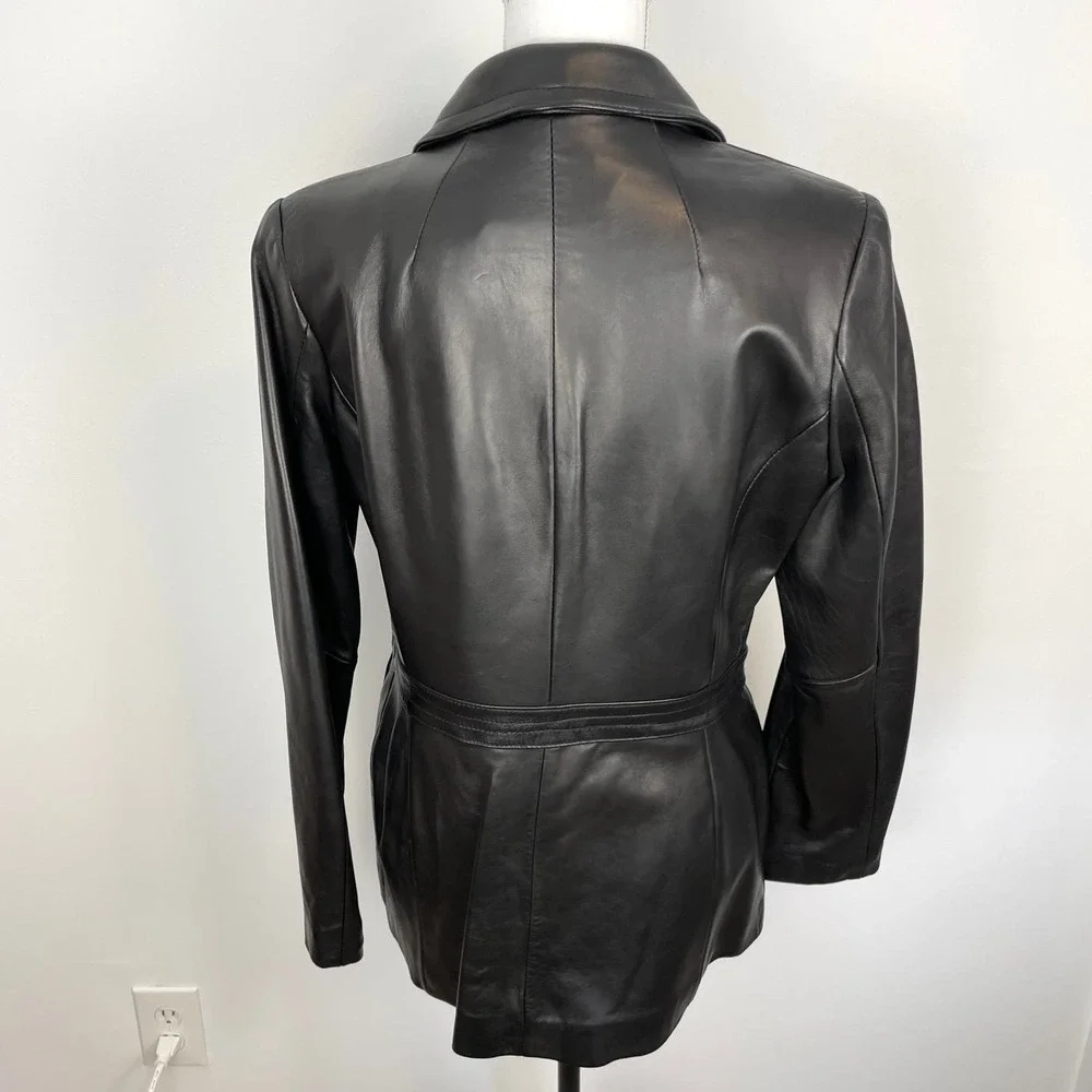 Neiman Marcus Lamb Leather Blazer Jacket In Black Size Large